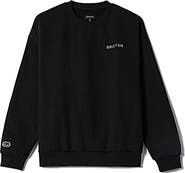 Brixton Oversize Logo Embroidered Cotton Fleece Crewneck Sweatshirt