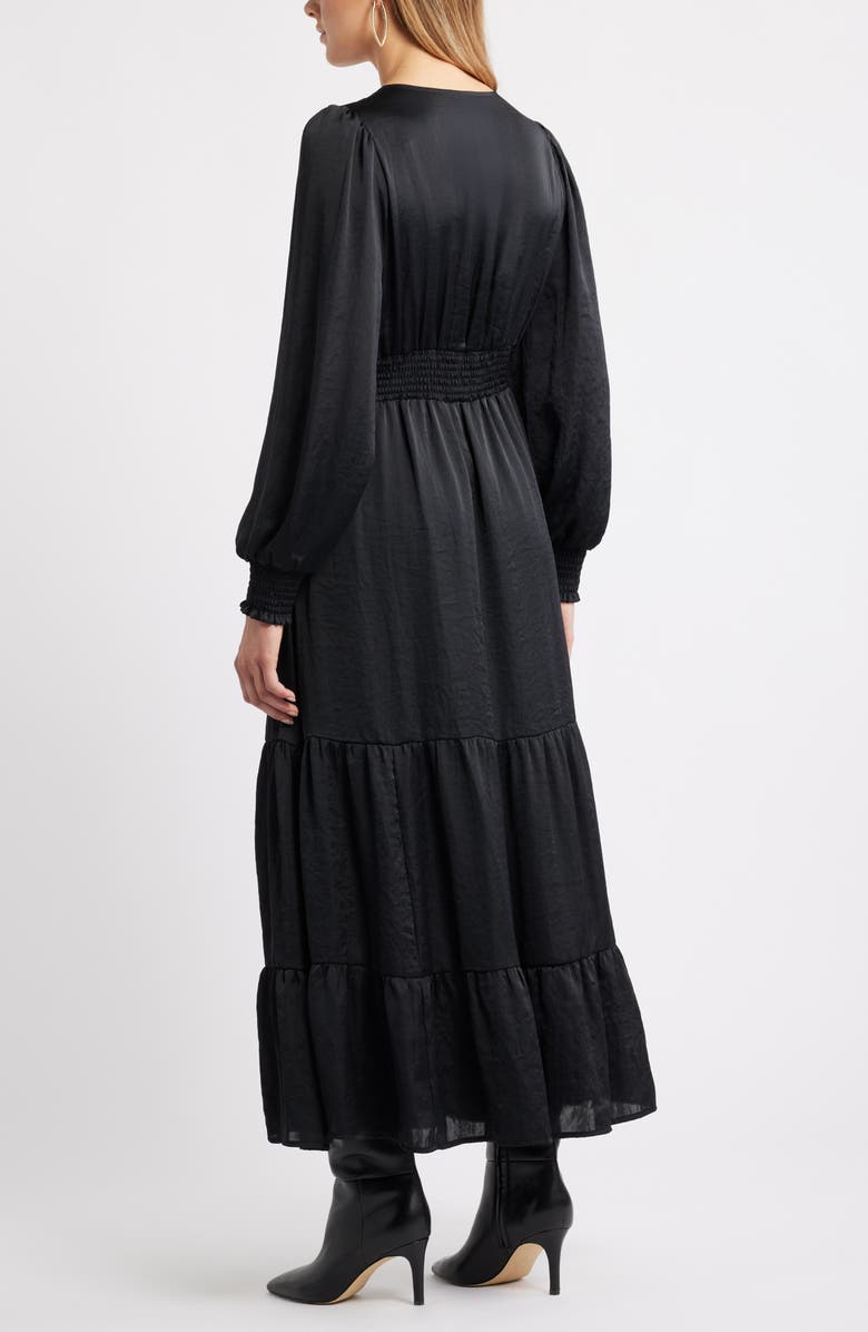 Treasure & Bond Smocked Cuff Long Sleeve Satin Maxi Dress, Alternate, color, Black