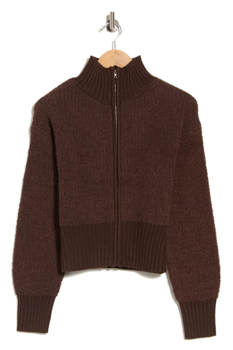 Teddy Zip Up Cardigan, Alternate, color, CHOCOLATE BROWN