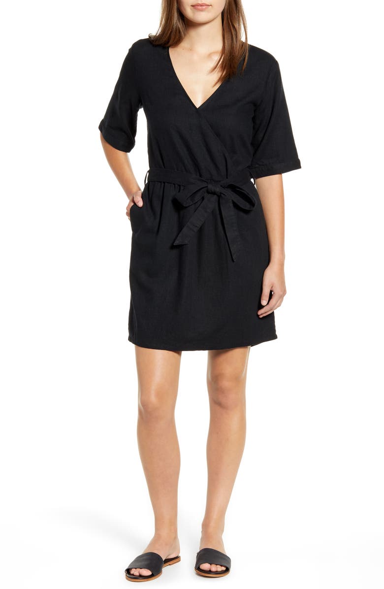 Caslon<sup>®</sup> Linen Blend Faux Wrap Dress, Main, color,