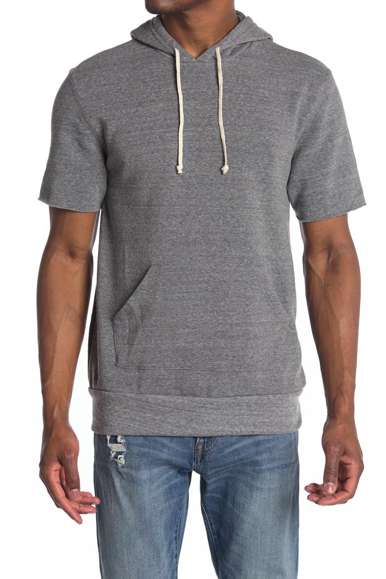 Short Sleeve Drawstring Hoodie, Main, color, ECO GREY