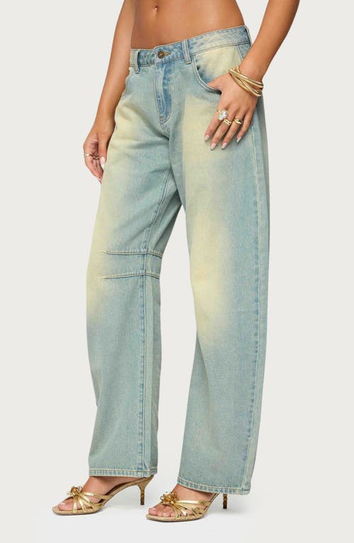 Edikted Cayden Low Rise Denim Washed Barrel Jeans In Blue