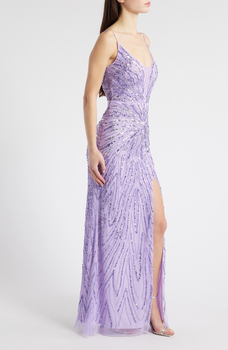 Jump Apparel Glitter Mesh Column Gown, Alternate, color, Lilac