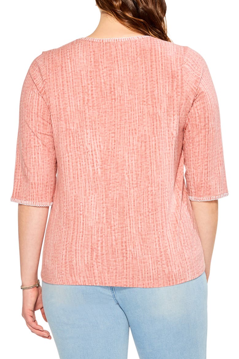 Slub Cotton Split Neck Top, Alternate, color, PINK MULTI