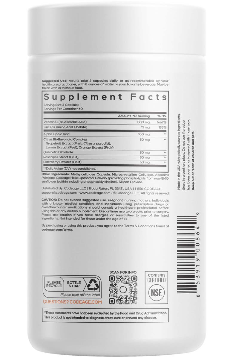 Codeage Liposomal Vitamin C 1500mg + Zinc Supplement, Alternate, color, White