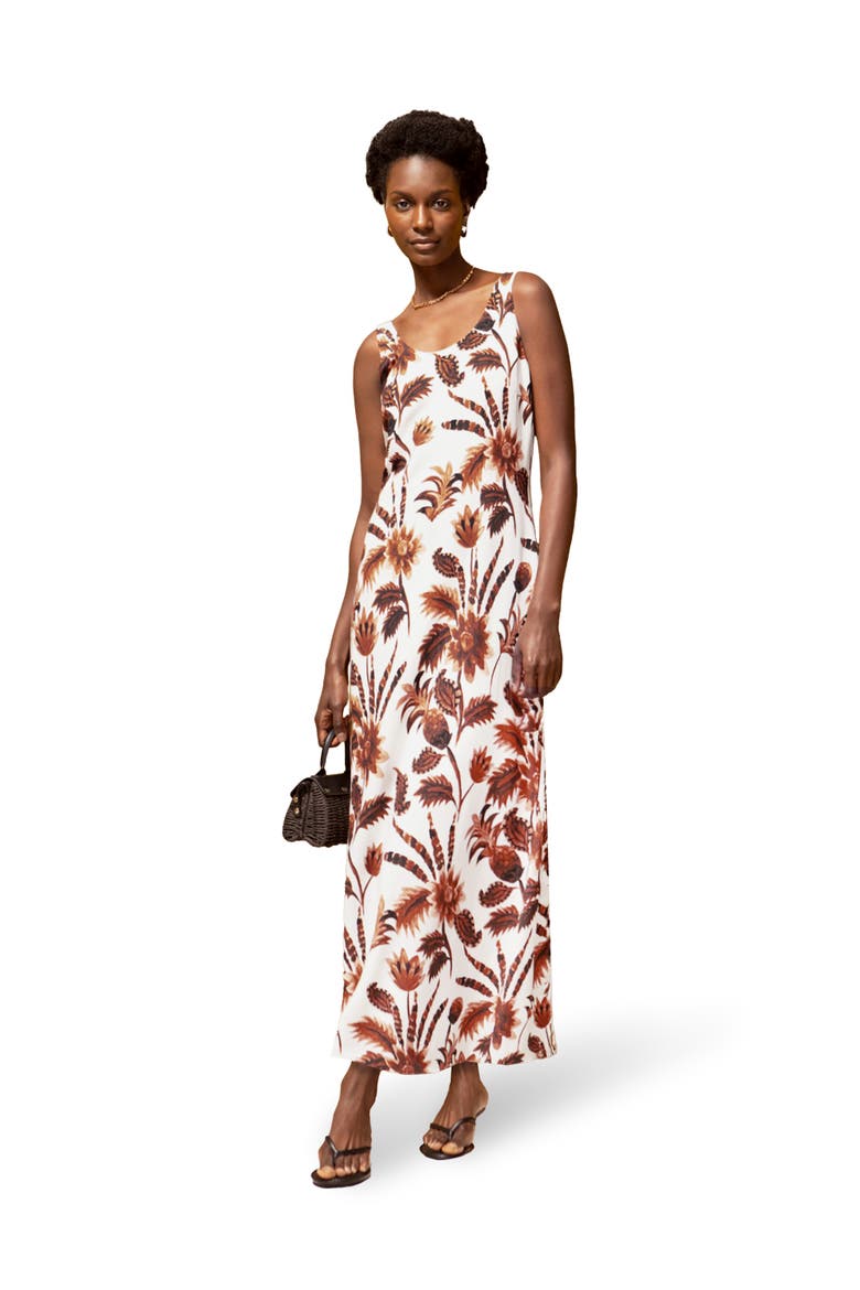 Tropical Floral Linen Blend Dress, Main, color, Brown