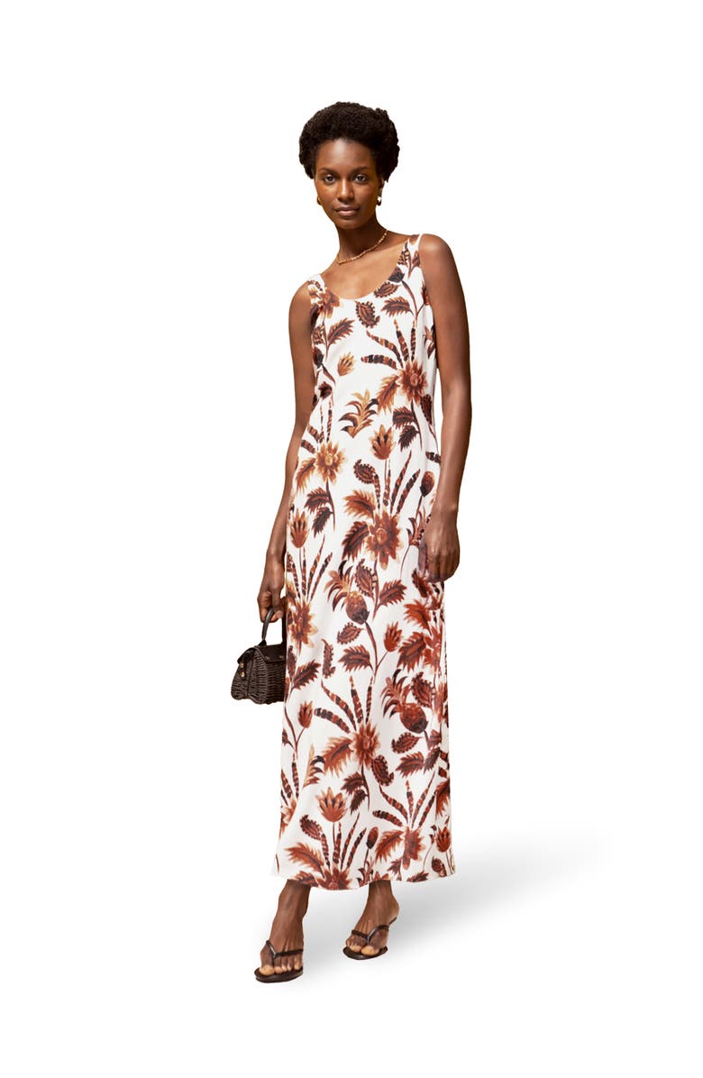 Ro&Zo Tropical Floral Linen Blend Dress, Main, color, Brown