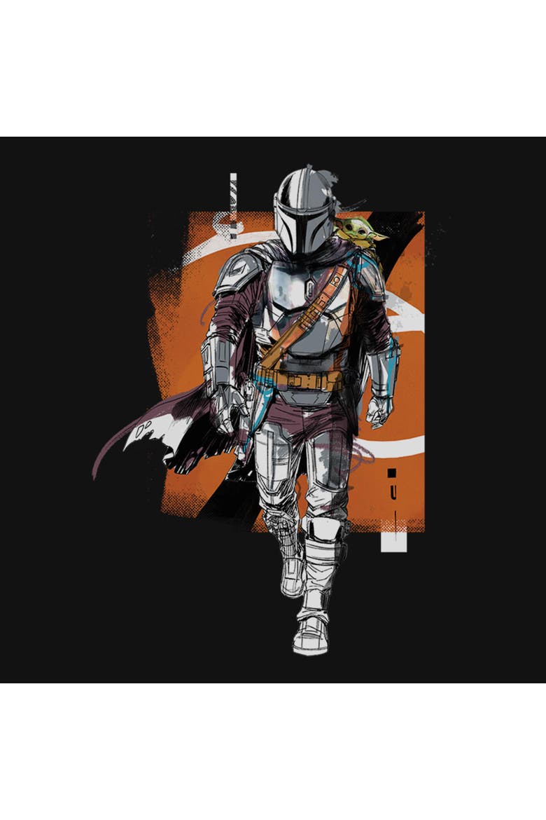 Girl's Star Wars The Mandalorian and Grogu Artistic Mando And The Child Pose  Graphic T-Shirt, Alternate, color, Black