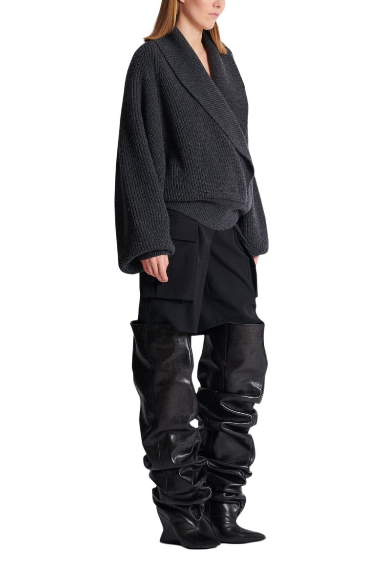 Balmain Oversized Wrap Knit Jumper, Main, color, Grey