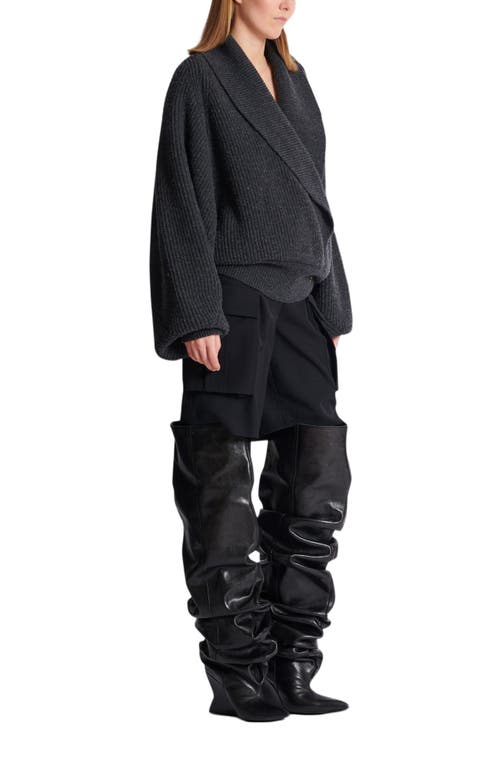 Balmain Oversized Wrap Knit Jumper In Gray