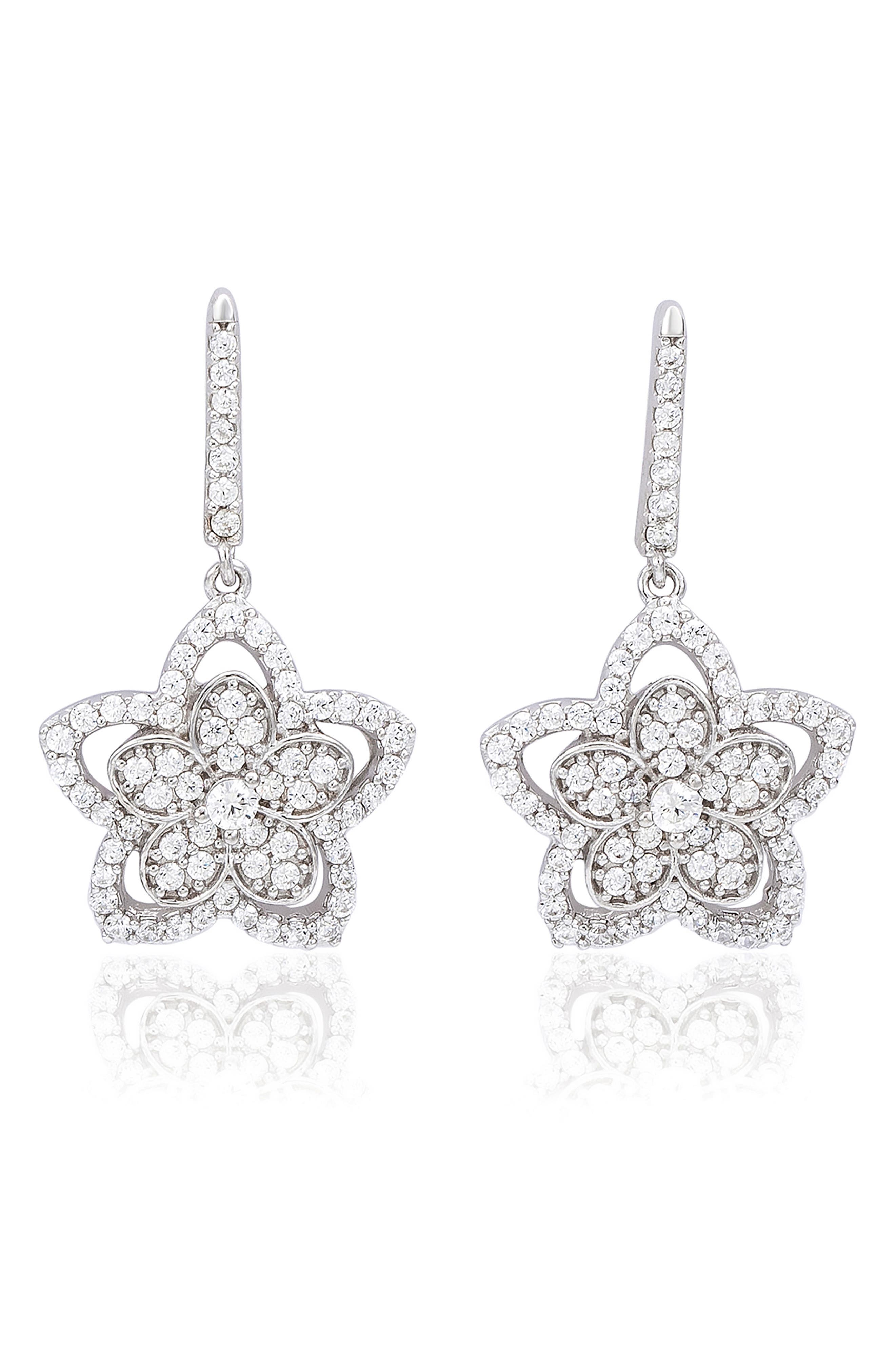SUZY LEVIAN Pavé Cubic Zirconia Flower Drop Earrings