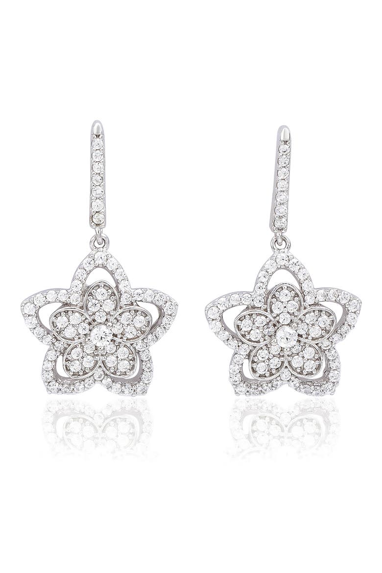Pavé Cubic Zirconia Flower Drop Earrings, Main, color, WHITE