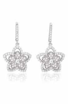 Pavé Cubic Zirconia Flower Drop Earrings