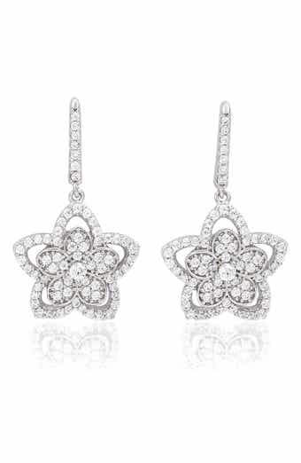 Pavé Cubic Zirconia Flower Drop Earrings