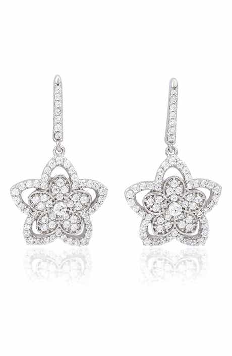 SUZY LEVIAN Pavé Cubic Zirconia Flower Drop Earrings