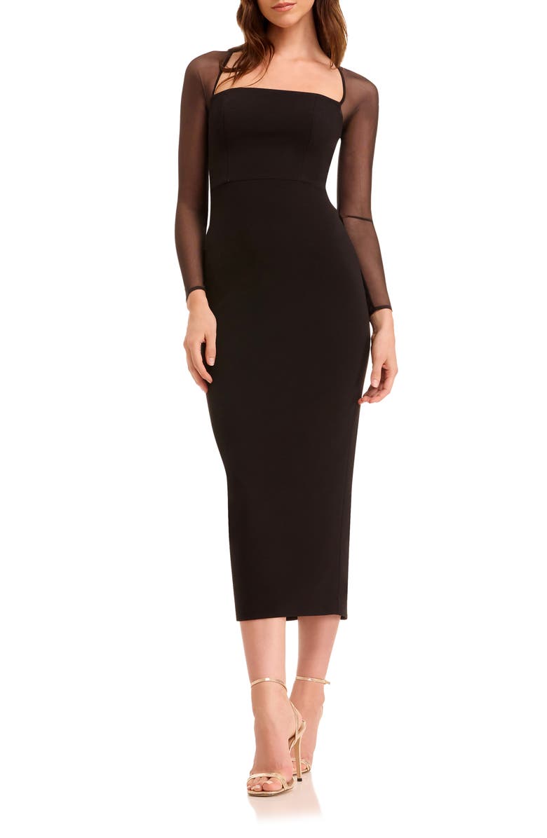Dress the Population Maxine Long Sleeve Midi Dress, Main, color, Black