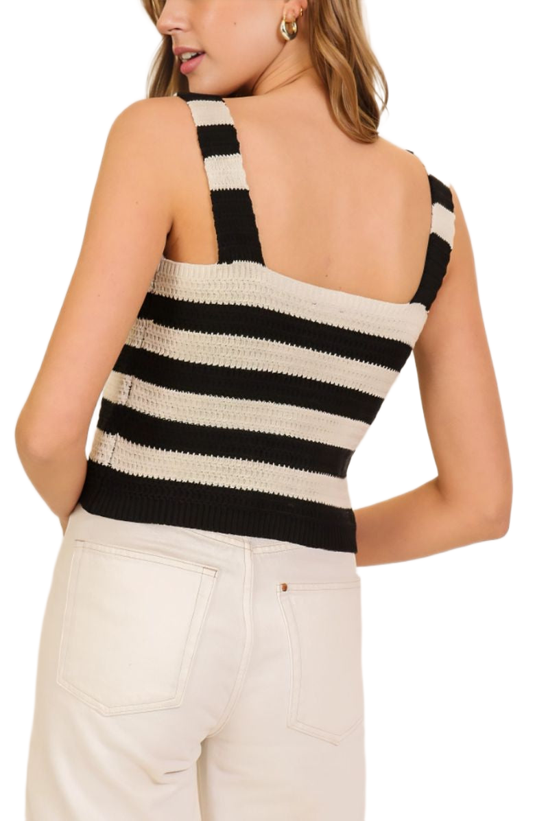 Knit and Lounge Striped Button-Front Square Neck Knit Tank, Alternate, color, 