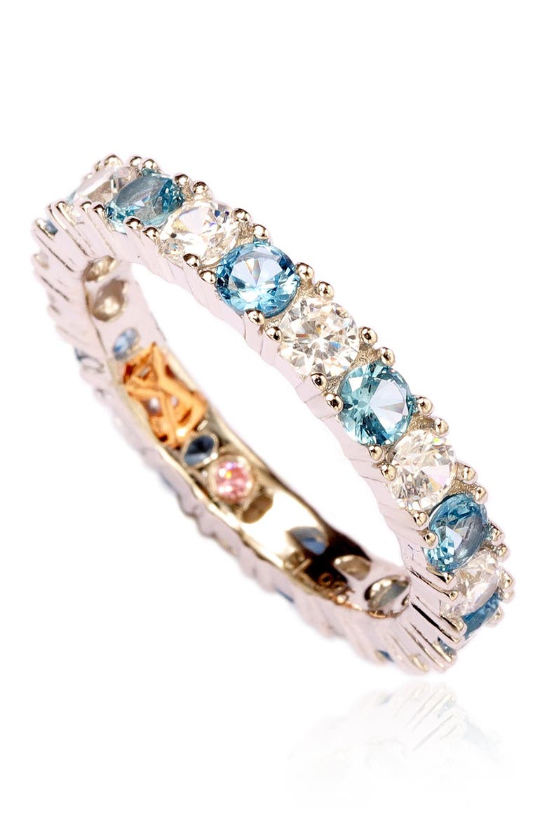 Sterling Silver CZ Aqua Blue Alternating Eternity Band Ring, Alternate, color, BLUE