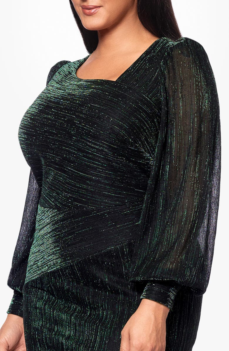 Betsy & Adam Metallic Pleat Long Sleeve Gown, Alternate, color, 