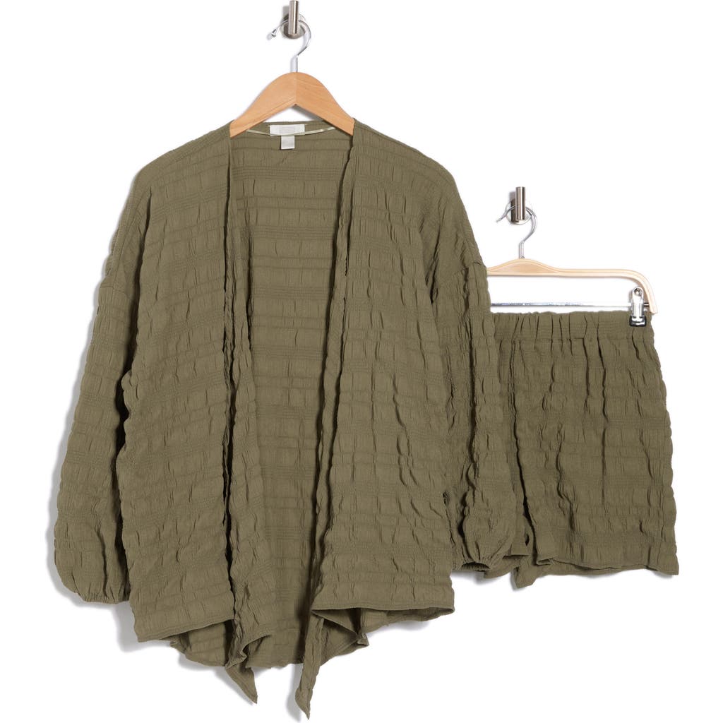 Nordstrom Rack Textured Flowy Cover-up Beach Set In Olive Covert
