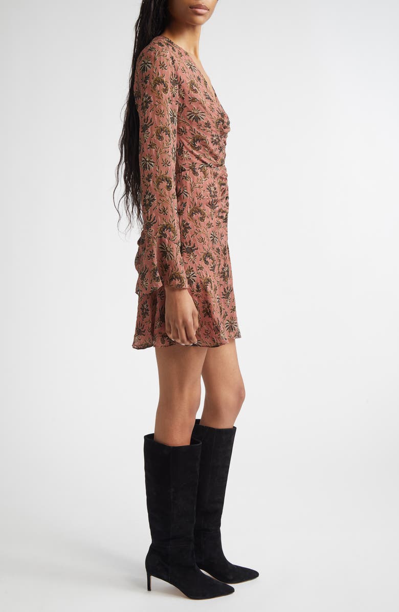 Veronica Beard Beaty Long Sleeve Silk Blend Dress, Alternate, color, Deep Rose Multi