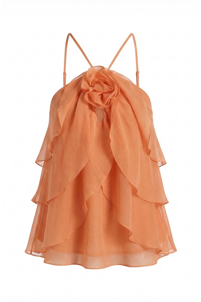 Halter Ruffle Chiffon Top, Alternate, color, Terracotta