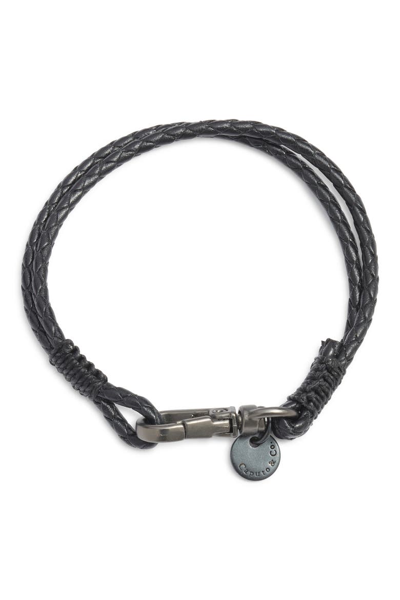 Men's Swivel Clasp Leather Bracelet, Main, color, BLACK