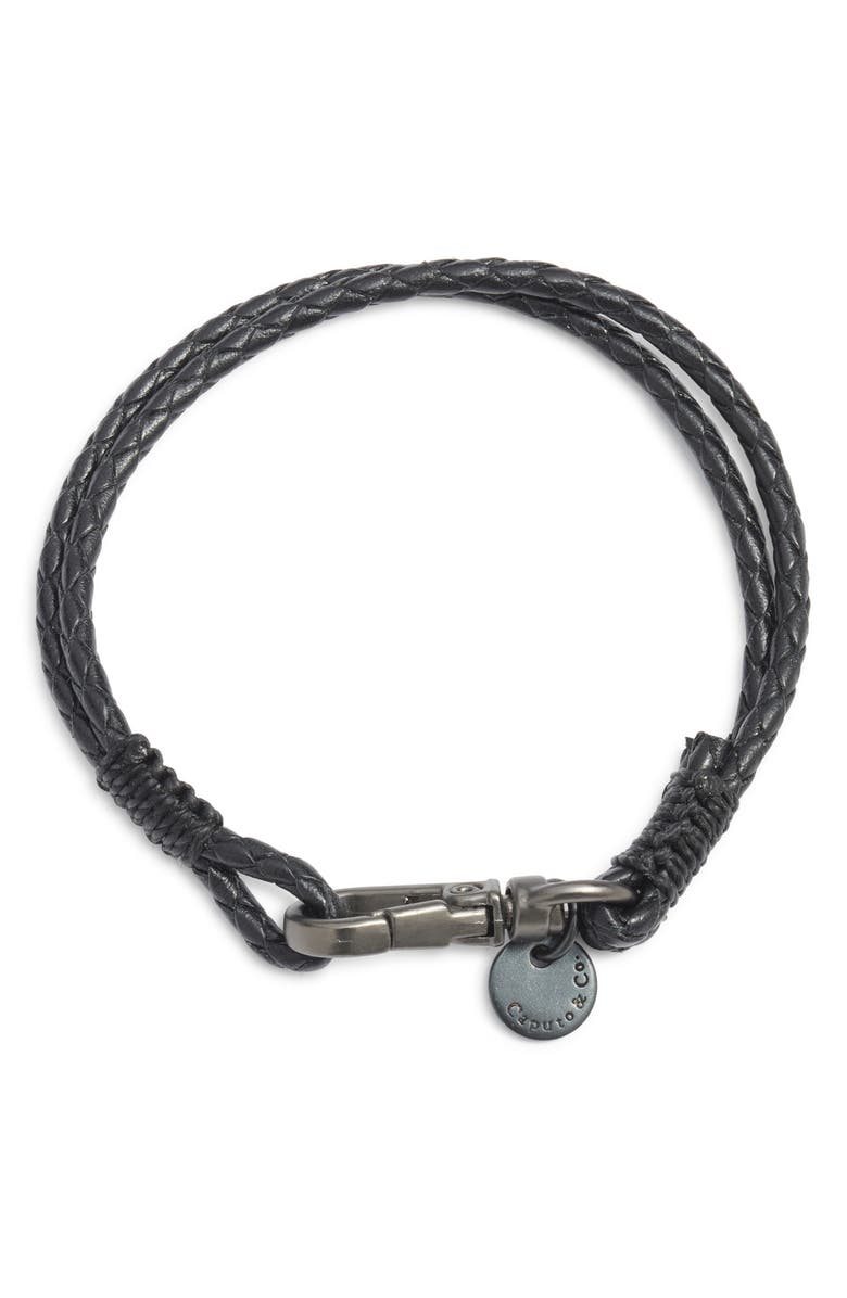 Caputo & Co. Men's Swivel Clasp Leather Bracelet, Main, color, Black