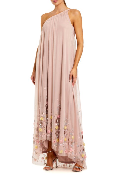 One Shoulder High Low Embellished Trapeze Gown