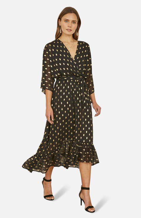 Foil Print Wrap Over Dress