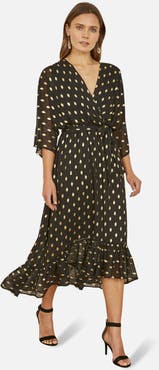 Yumi Foil Print Wrap Over Dress