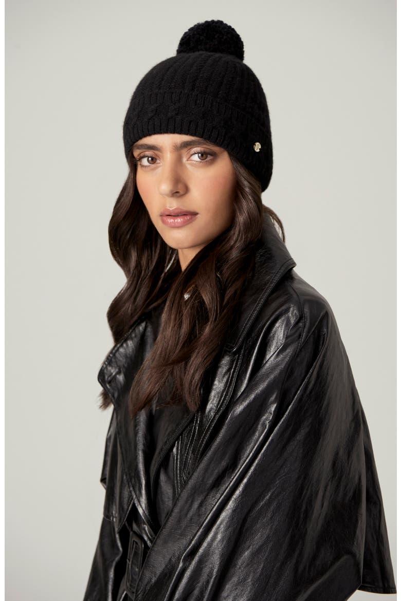 Annette Cashmere Pom Beanie, Main, color, BLACK