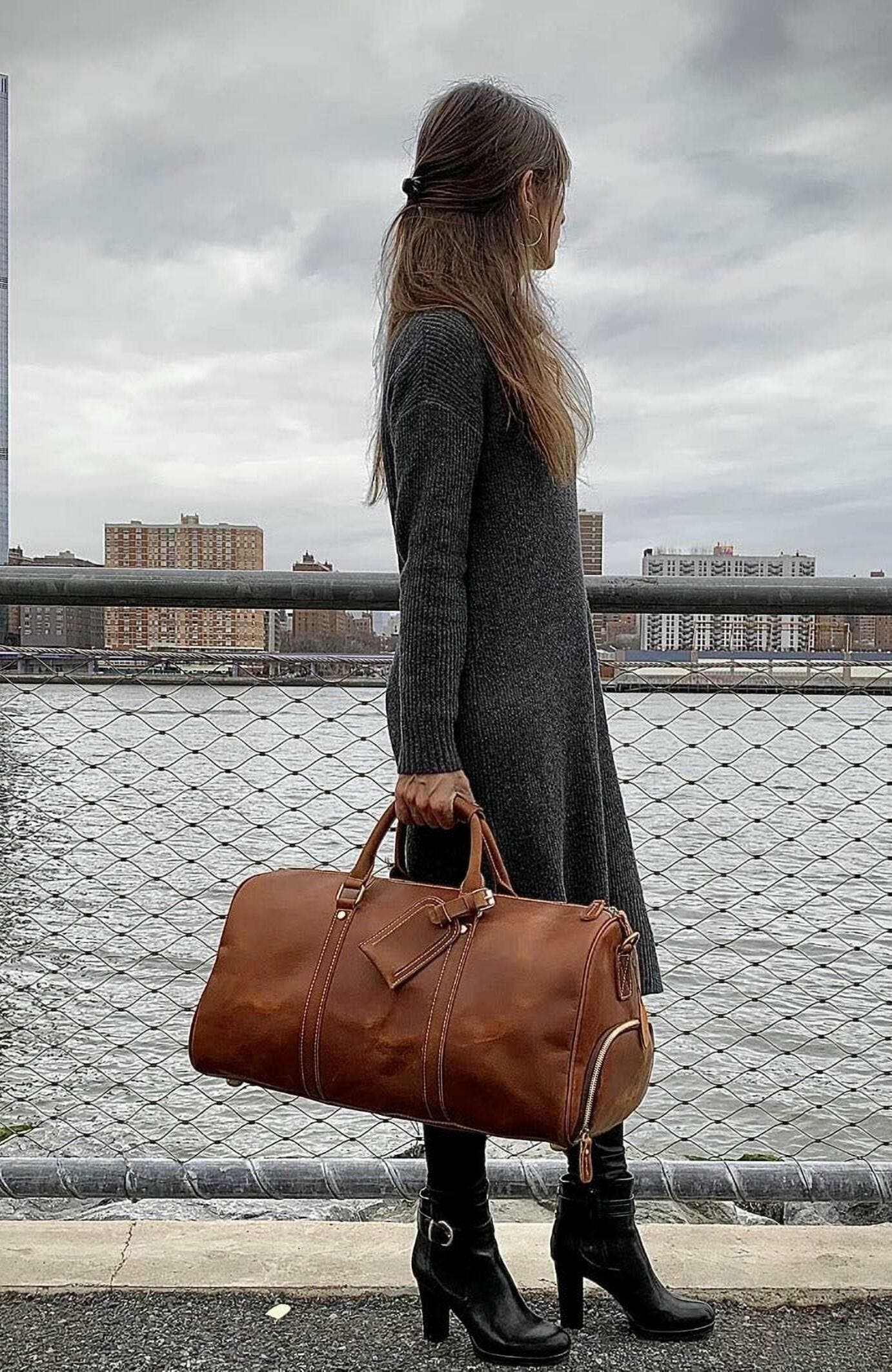STEEL HORSE LEATHER The Dagny Weekender | Large Leather Duffle Bag, Alternate, color, Dark Brown