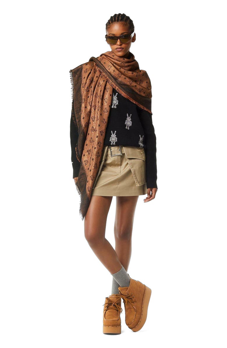 MCM Monogram Shawl in Wool-Silk Jacquard, Alternate, color, Mars Gold