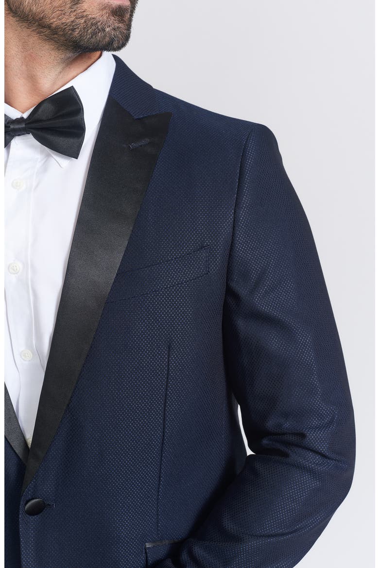 Slim Fit Navy Check Satin Lapel Tuxedo Suit, Alternate, color, NAVY