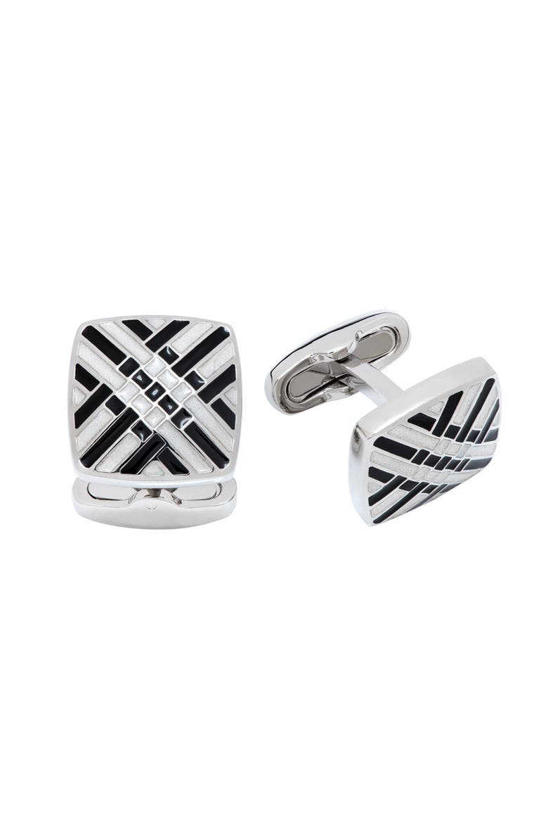 Black and White Soft Square Enamel Cufflinks, Main, color, Black