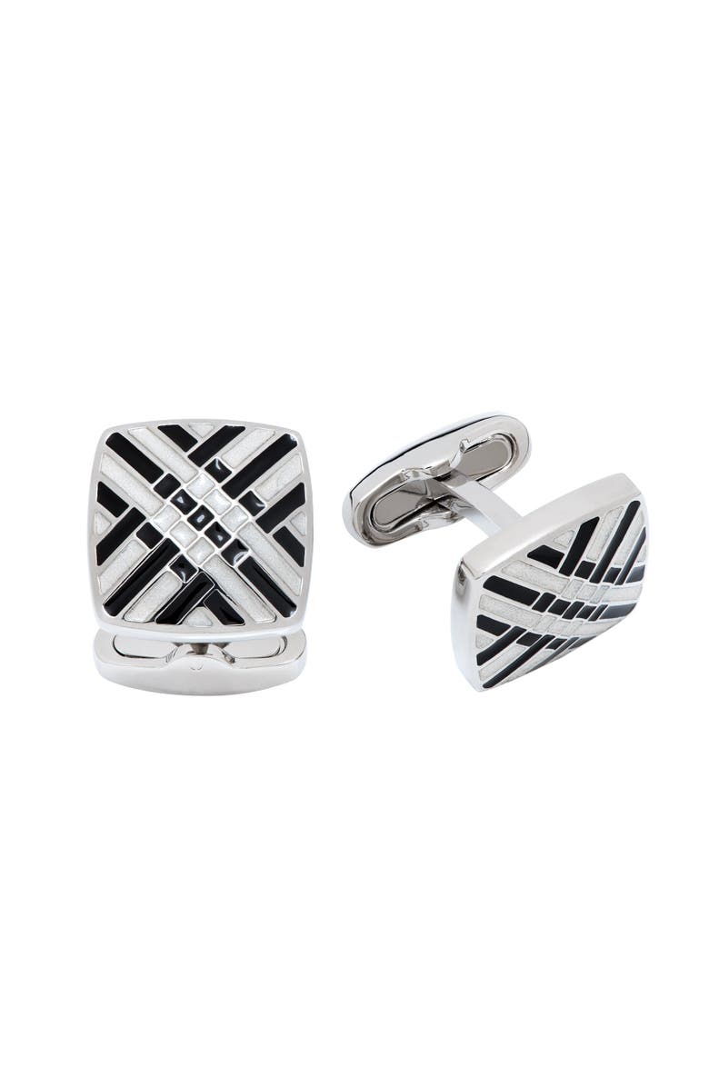Link Up Black and White Soft Square Enamel Cufflinks, Main, color, Black