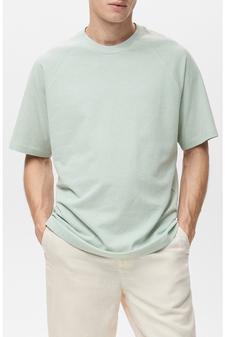 Relaxed Fit Cotton & Linen Raglan T-Shirt, Main, color, AQUA GREEN