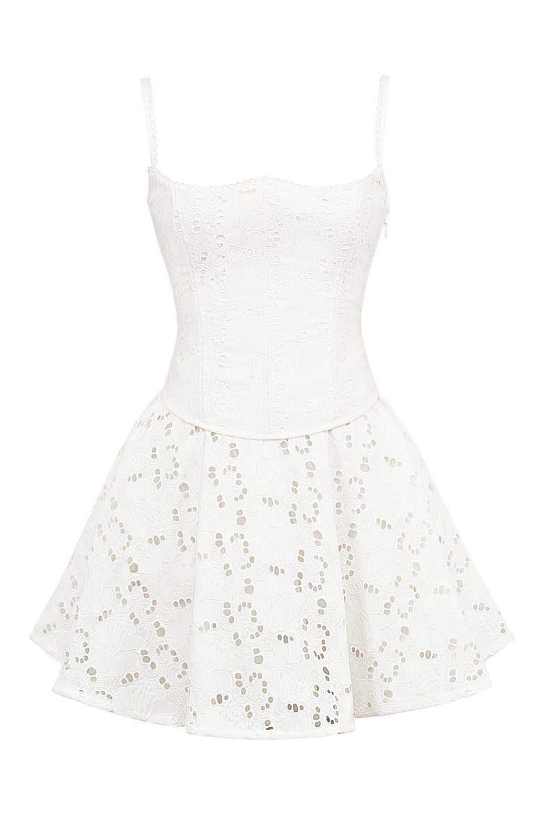 Elara Lace Back Broderie Anglais Minidress, Alternate, color, CLOUD DANCER