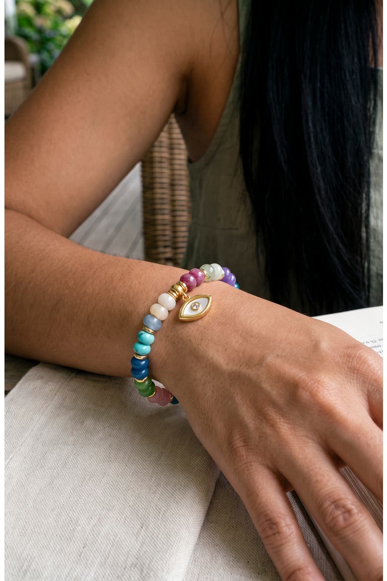 Celeste Eye Rainbow Beaded Stretch Bracelet, Alternate, color, GOLD