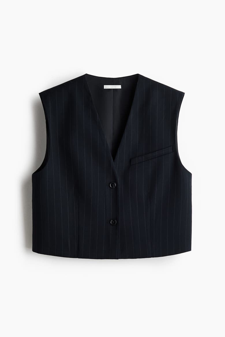 Cropped Twill Vest, Alternate, color, Navy blue/pinstriped