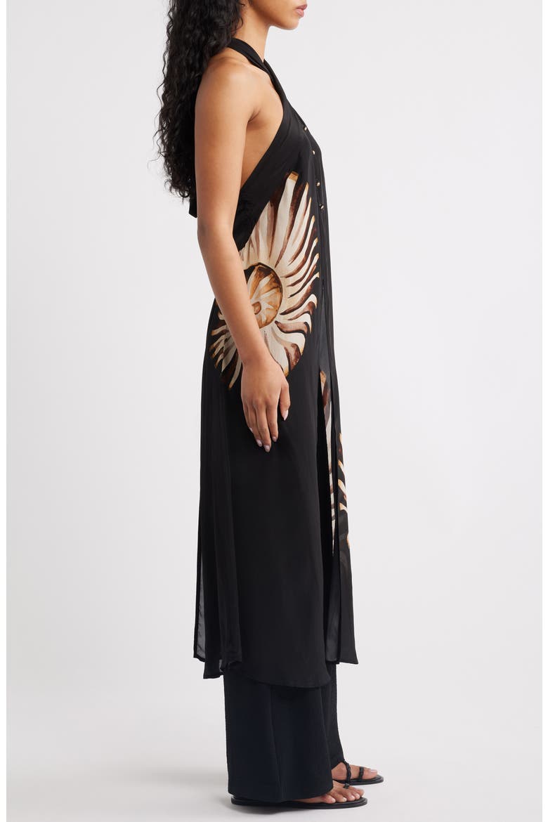 Ammonite Halter Neck Open Front Midi Tunic, Alternate, color, BLACK