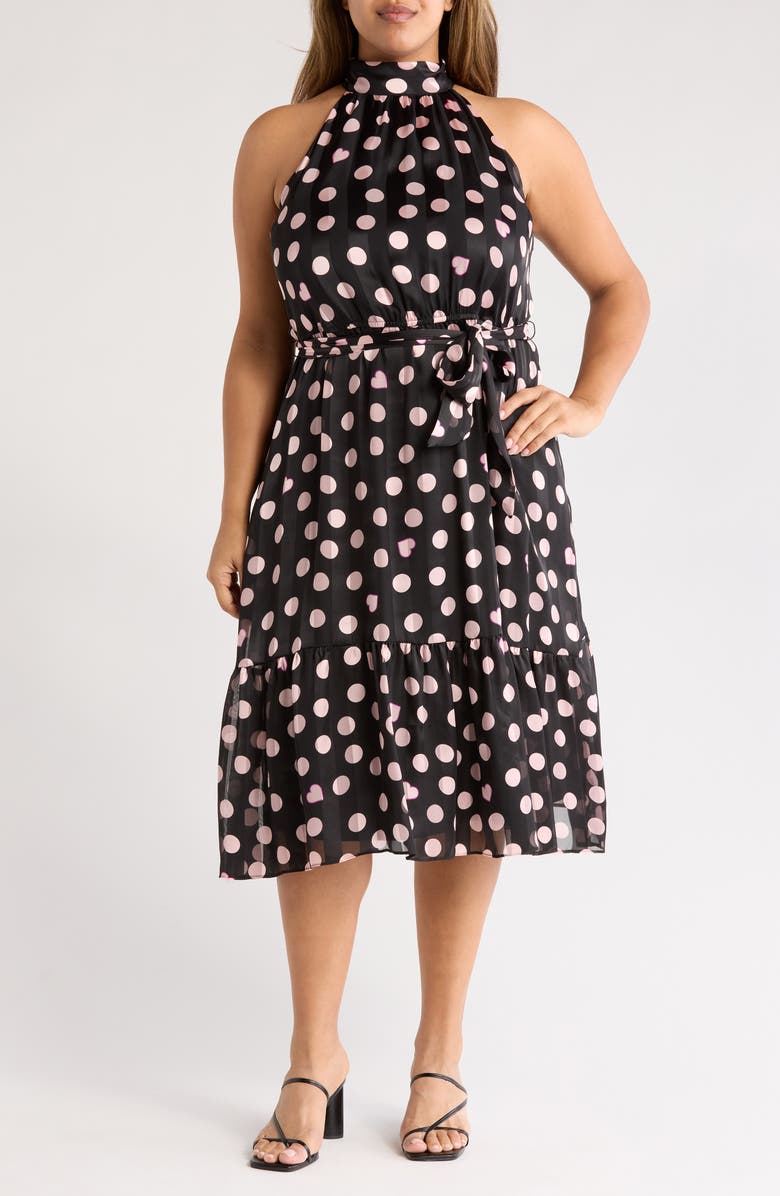 London Times Heart & Dot Print Sleeveless Fit & Flare Dress, Main, color, Black/ Blush