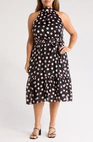 London Times Heart & Dot Print Sleeveless Fit & Flare Dress
