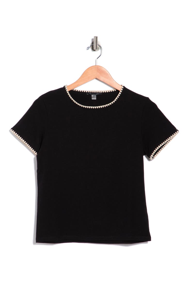Short Sleeve Shell Stitched T-Shirt, Alternate, color, BLACK/ IVORY STITCHING