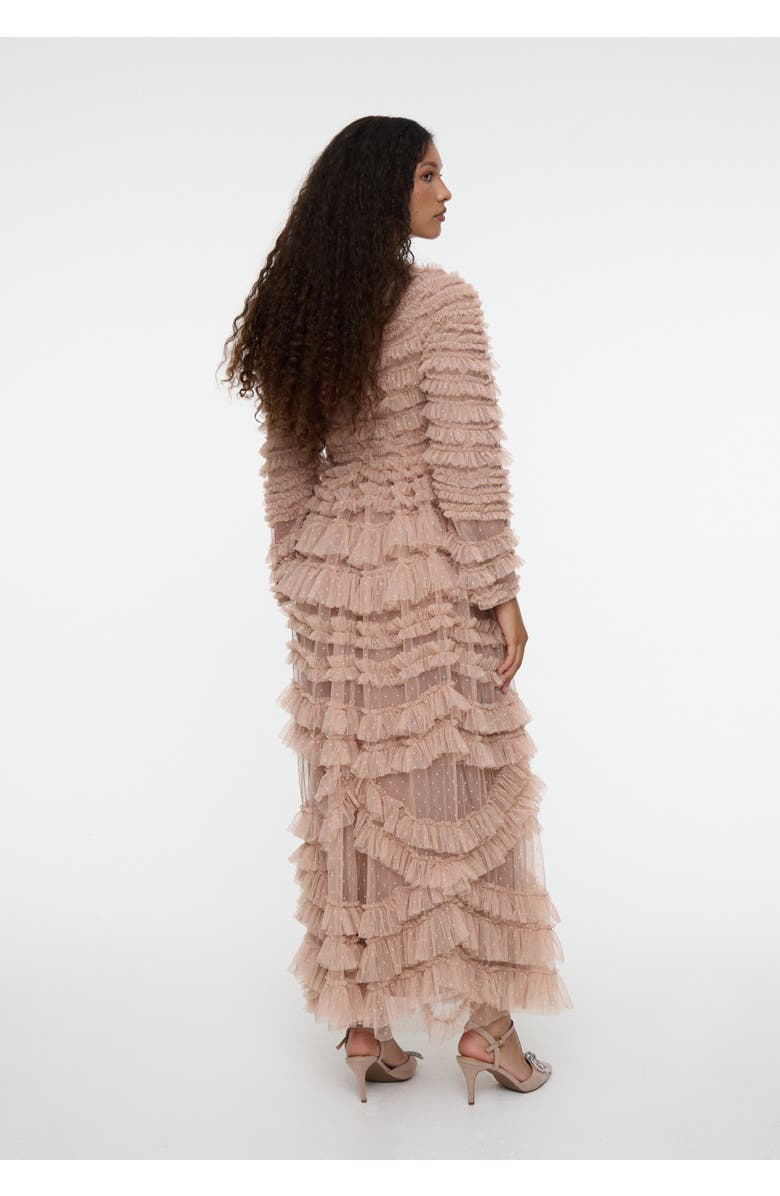 MARYISA Modest Ruffle Dress Maxi With Self Print, Alternate, color, Taupe Blush