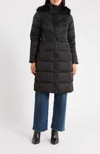 Samira Long Quilted Coat with Removable Faux Fur Trim