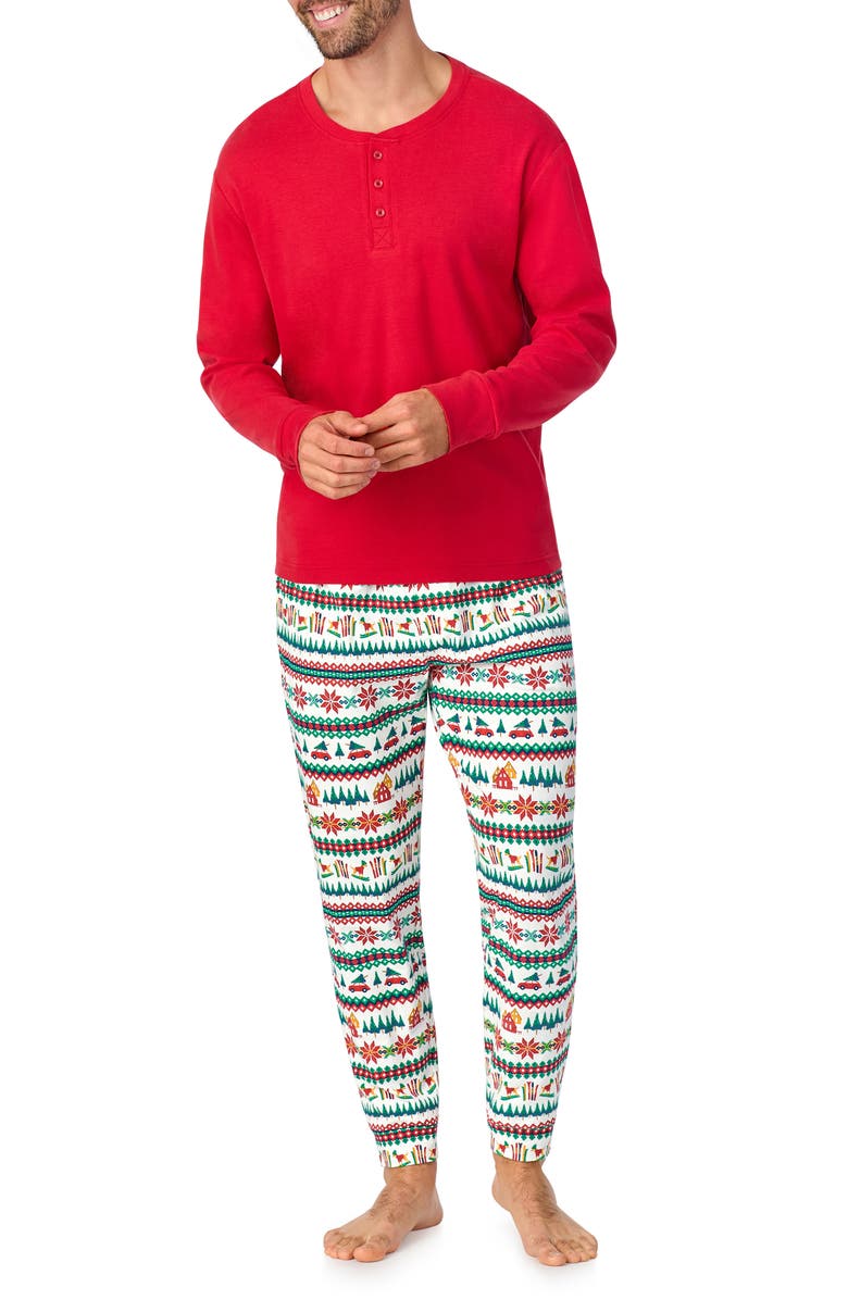 BedHead Pajamas Long Sleeve Henley Pajama Top & Fair Isle Pajama Pants Set, Main, color,