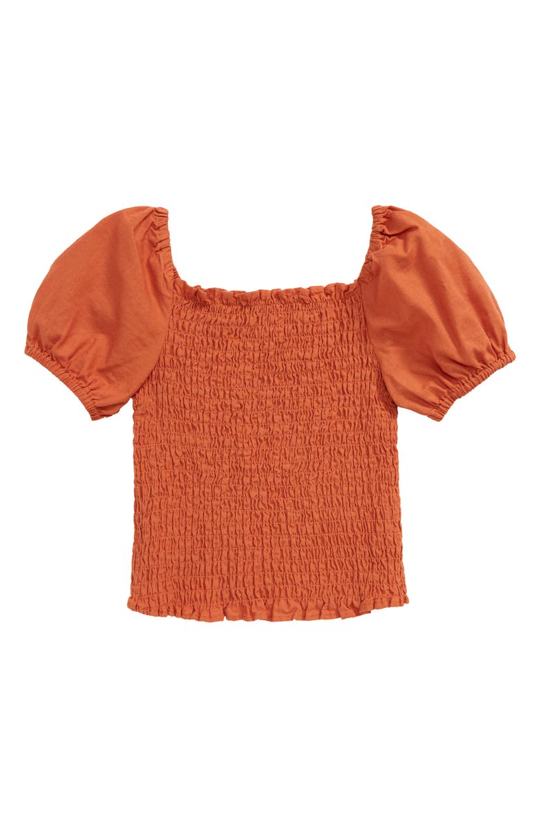 seed heritage Puff Sleeve Smocked Linen & Cotton Top, Main, color, 