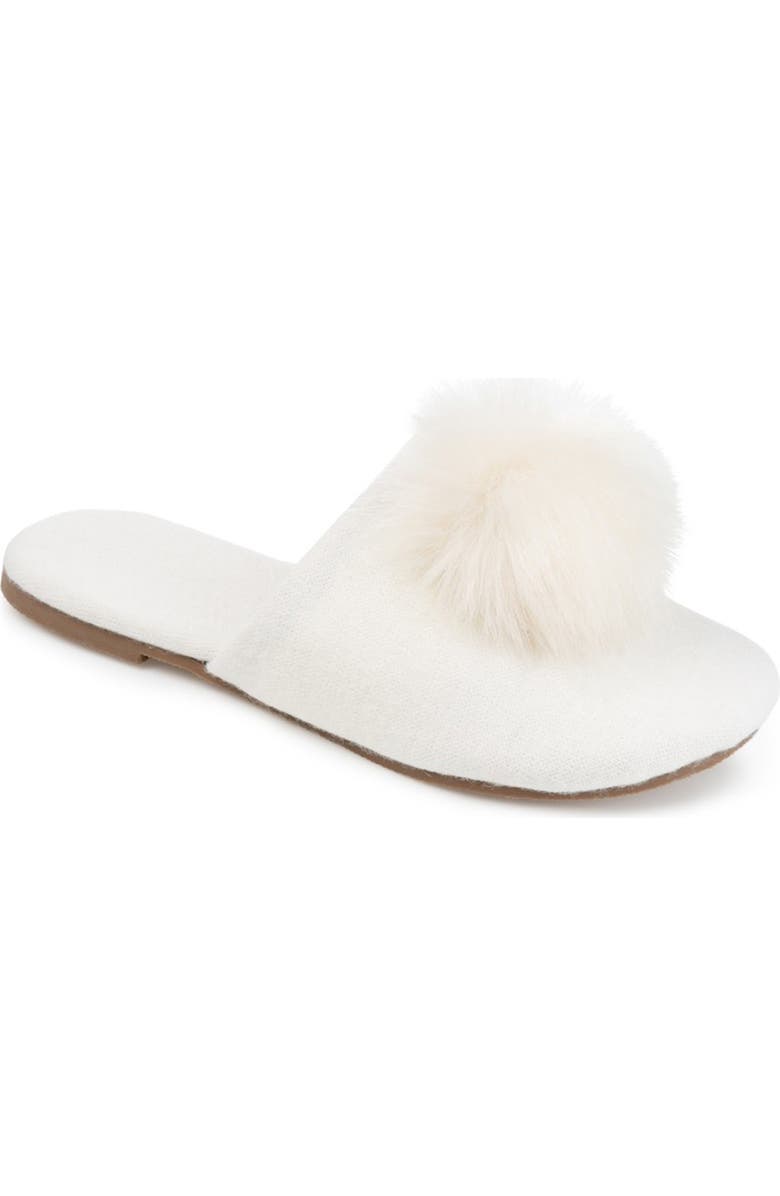 Journee Collection Nightfall Faux Fur Pompom Slipper, Main, color, Cream